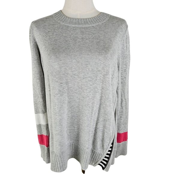 Lisa Todd Gray Sweater Size Medium, Side Zipper To Striped Detail - Picture 1 of 12